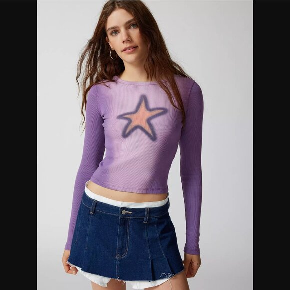 Star Icon Acid Washed Long Sleeve Baby Tee - Picture 1 of 4